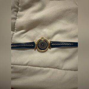 Women's Blue Leather Gold Accent Compass Bracelet Watch
